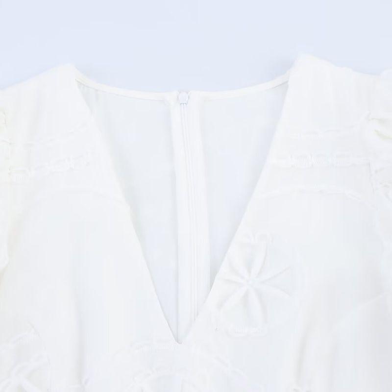 Kaslead New Women clothes Western Style Fashion French style Wind V-neck Puff sleeve Heavy Industry Waist Hugging Big Hemline Long dress