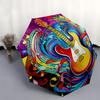 Guitar Art Automatic folding umbrella  simple eight rib design, bright color pattern, durable iron frame, ideal for travel and outdoor, beac