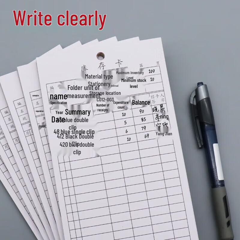 Thickened Inventory Material Record Cards