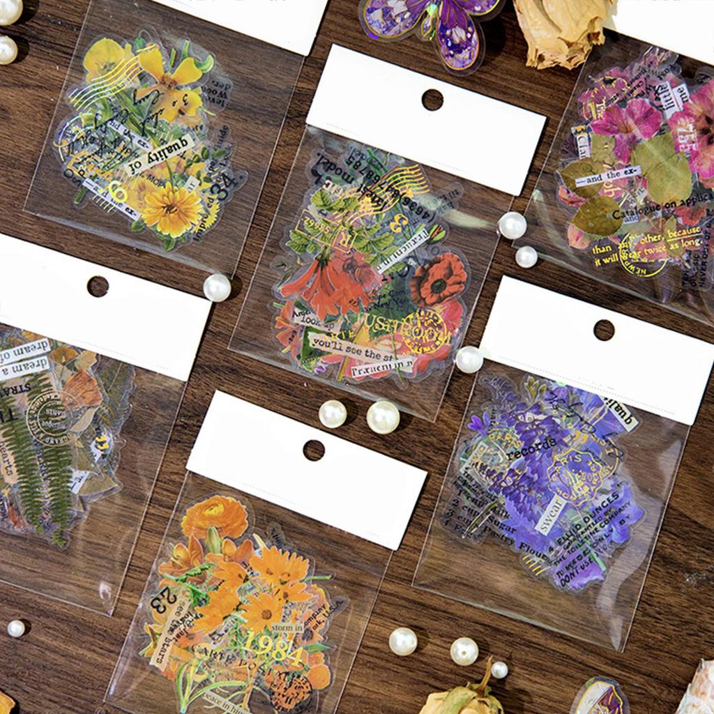 10 Sheets Transparent Flower Sticker PET Vintage Craft Sticker for Notebook Handbook Decoration