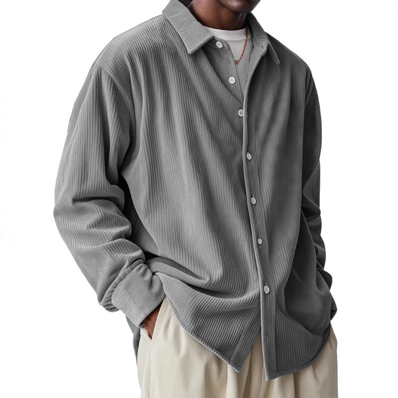 Men's Corduroy Loose Trendy Long Sleeve Solid Color Lapel Shirt Ropa Hombre Elegante Casual