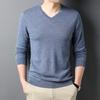 Spring and Autumn Men's Woolen Sweater V-neck Pullover Long Sleeve Woolen Knitted Bottom Sweater Fashion Men's Casual Woolen Sweater Interior