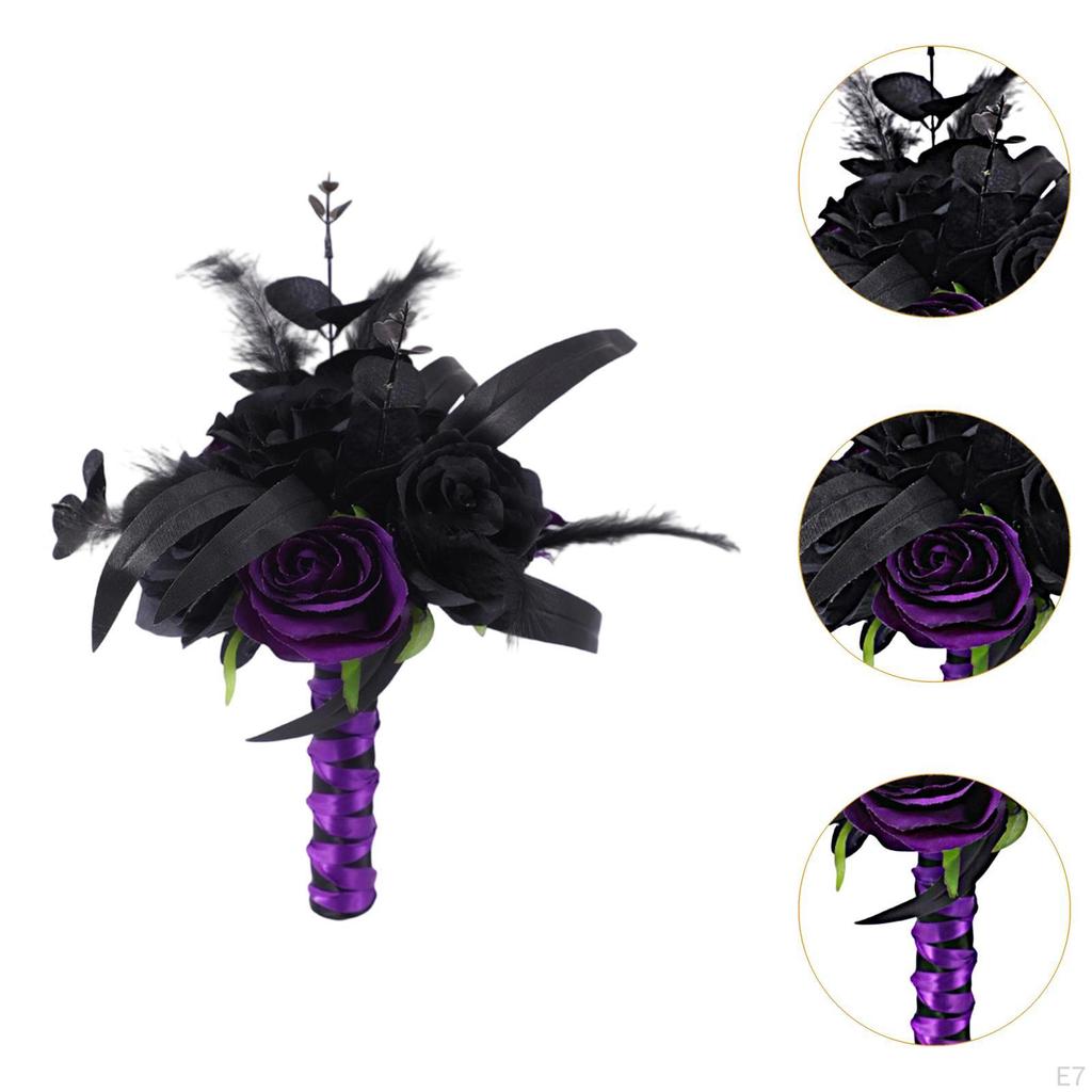 Artificial Rose Flowers Black Leaves Dark Wedding Ornament Twig Goth Flower Bouquet for Theme Party