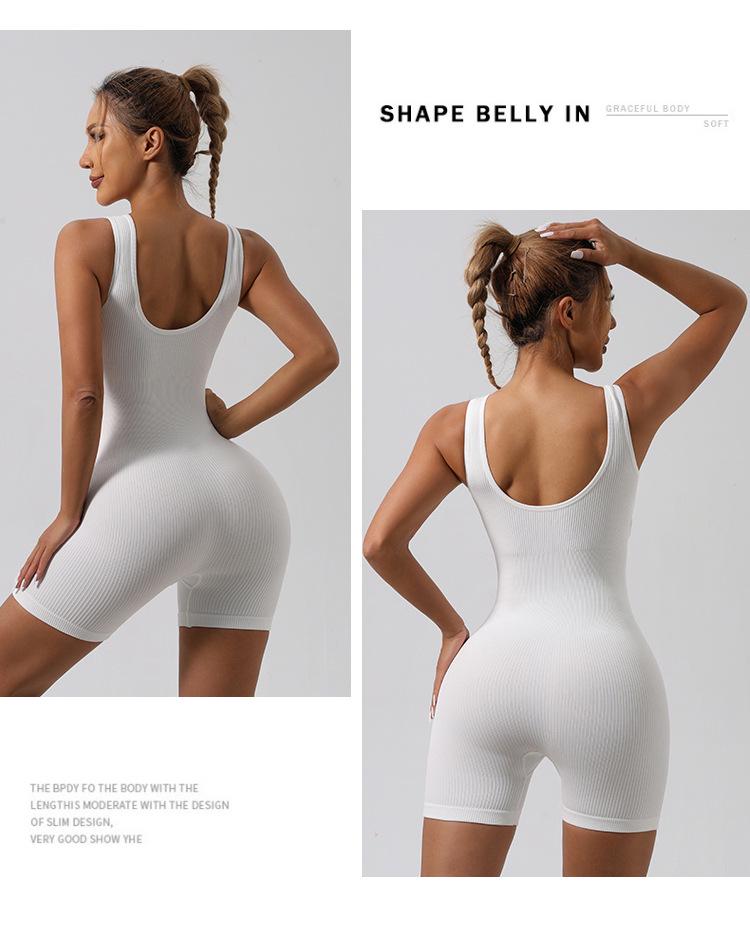 Seamless Ribbed One-Piece Sportswear: Elastic Fitness and Yoga Bodysuit