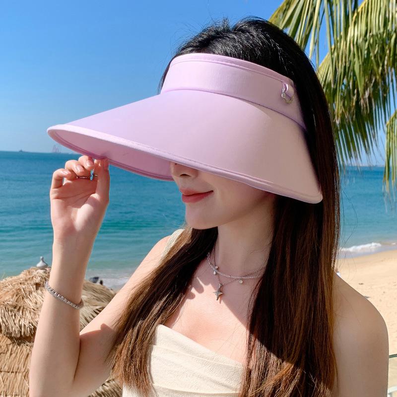 Summer new ice silk hat women's big brim empty top hat seaside beach hat solid color sun hat sun hat