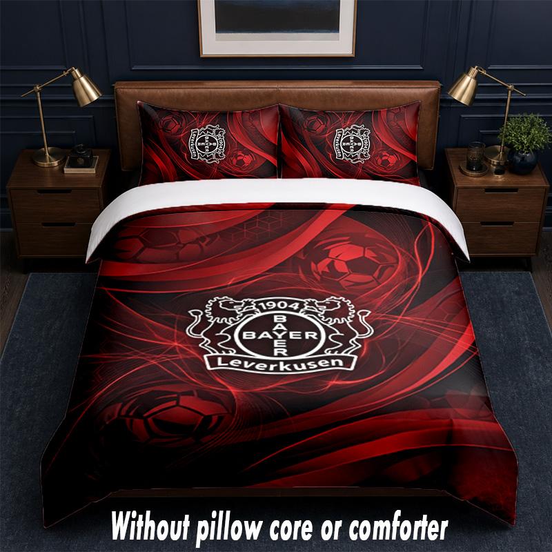 Bayer Leverkusen Football Design Bed Bedding Set 1 Duvet Cover + 2 Pillowcases Soft Breathable Household Bed Linens