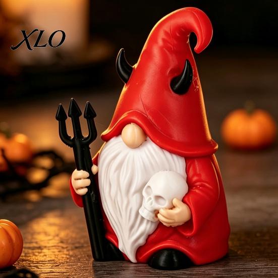 Festival Party Atmosphere Props Halloween Devil Gnome Statue, 3D Printed Red Hat Figurine, Gothic Collectible Tabletop Art Dwarf Ornament for