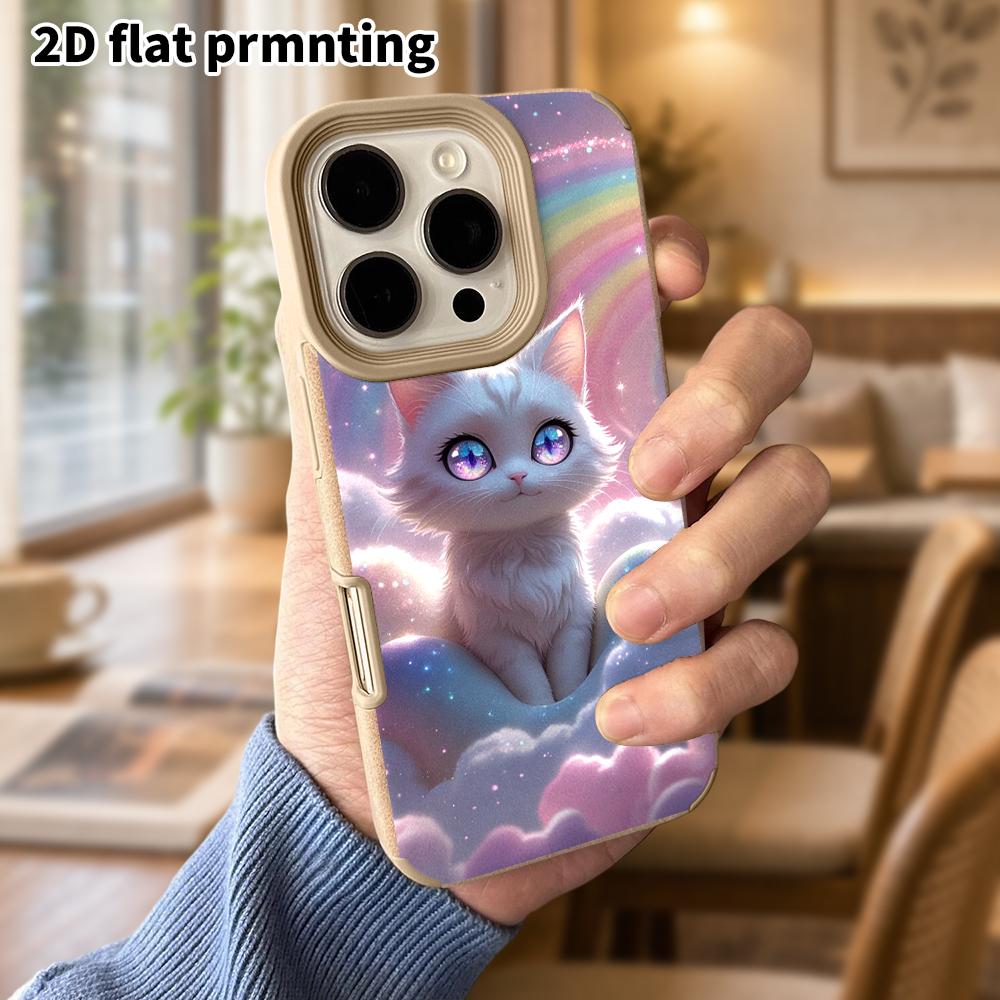 Phone Case: Lambskin 2D Flat Samsung Galaxy A34 A35 M05 M06 S20 S22 S21 FE Plus 5G Protective Case, Rainbow Little White Cat, Christmas and Halloween