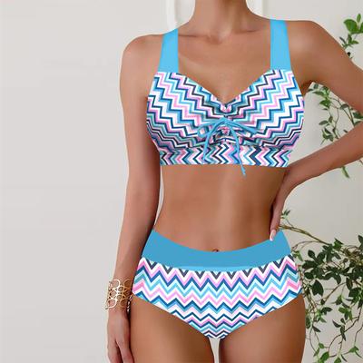 Moteriški maudymosi kostiumėliai, bikini, 2 dalių maudymosi kostiumėlis be nugarų, paplūdimio dėvėjimo spalvos, raibuliuojantis raštas, maudymosi kostiumėliai, pakabinamas ant kaklo