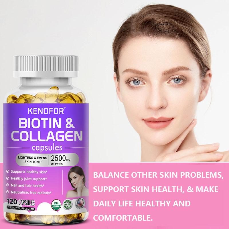 Biotin Kollagen Nahrungsergänzungsmittel, Mit L-Glutathion, 120 Weichkapseln Pro Flasche