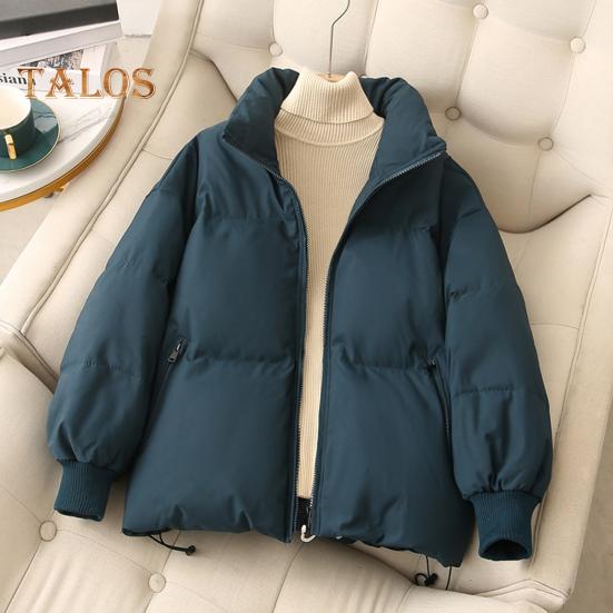 Winter Down Coat Padded Hooded Stand Collar Pockets Zip-up Parka Windproof Heat Retention Daily Cold Weather Outwear Cotton Jacket