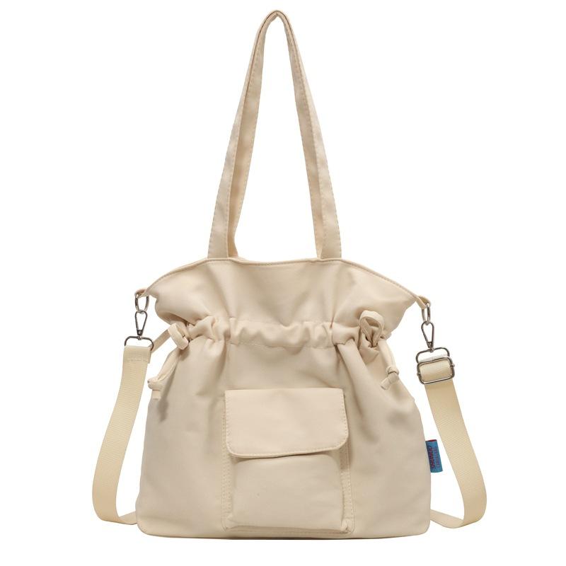 Drawstring Design Solid Color Women's Canvas Shoulder Bags Casual Simple Ladies Handbags Outdoor Sports Female Crossbody Bag