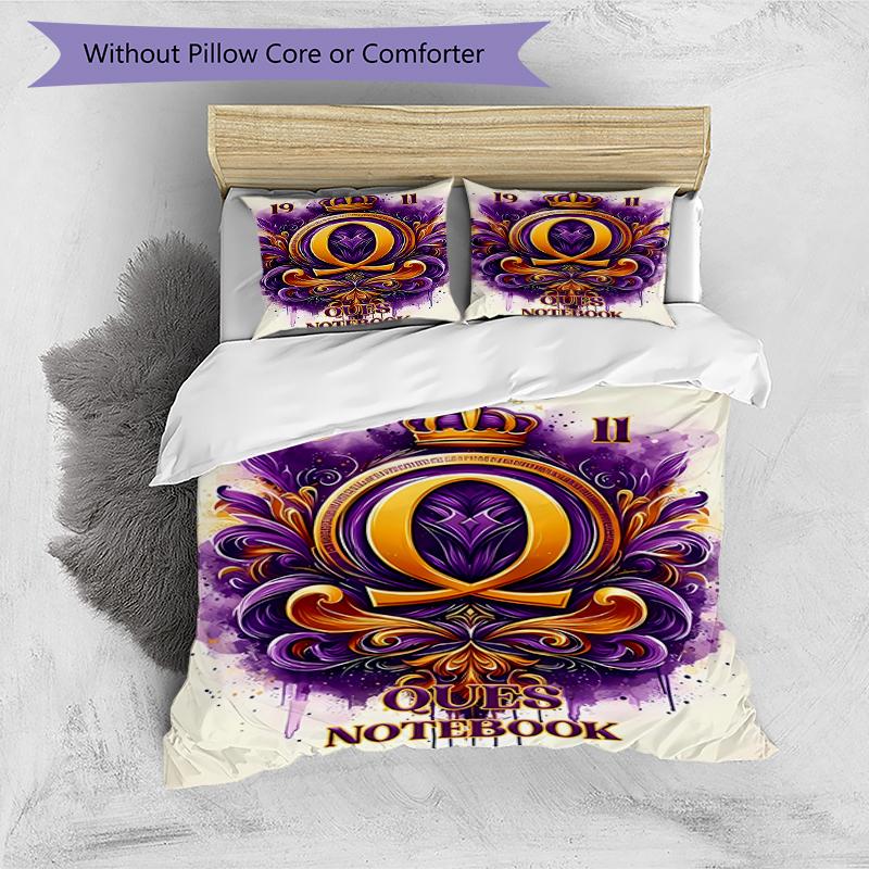 3pcs Omega Psi Phi pattern bedding set duvet cover set includes duvet cover &pillowcases, perfect all season bedroom decoration & gift