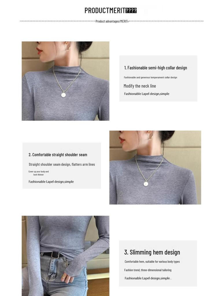 Černý modalový dámský přiléhavý top s polovičním rolákem a dlouhým rukávem, základní vrstva (2024 jaro/podzim/zima)