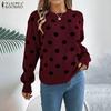 ZANZEA Womens Casual Crew Neck Polka Dots Knitted Pullovers Sweaters Jumpers