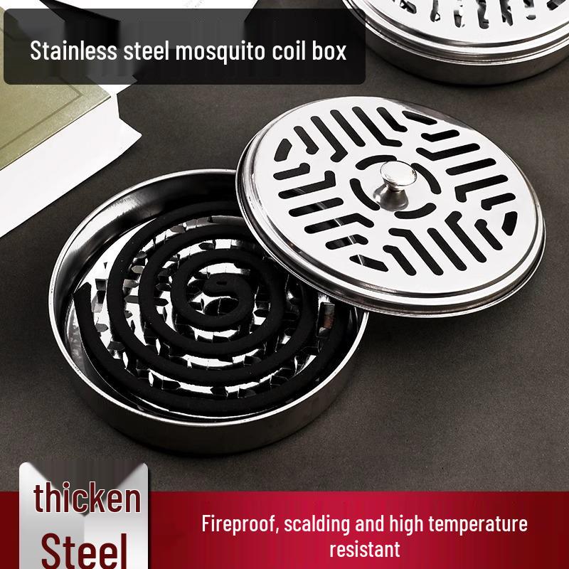 Stainless Steel Mosquito Coil Holder with Lid and Ash Catcher - Fireproof, Anti-Scald, Outdoor & Household Incense Burner Tray.