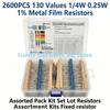 2600pcs Metal Film Resistors Assorted Pack 130 Values 1/4W 0.25W 1% Fixed Resistor Kit Set for Electronics DIY Projects