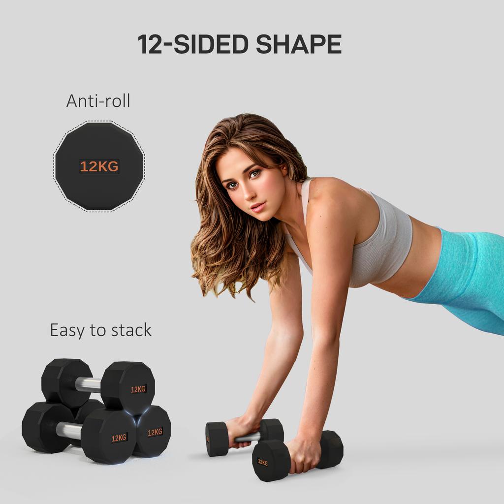 Dumbbells Weights Set with 12-Sided Shape and Non-Slip Grip for Men Women Home Gym Workout, 2 X 12kg