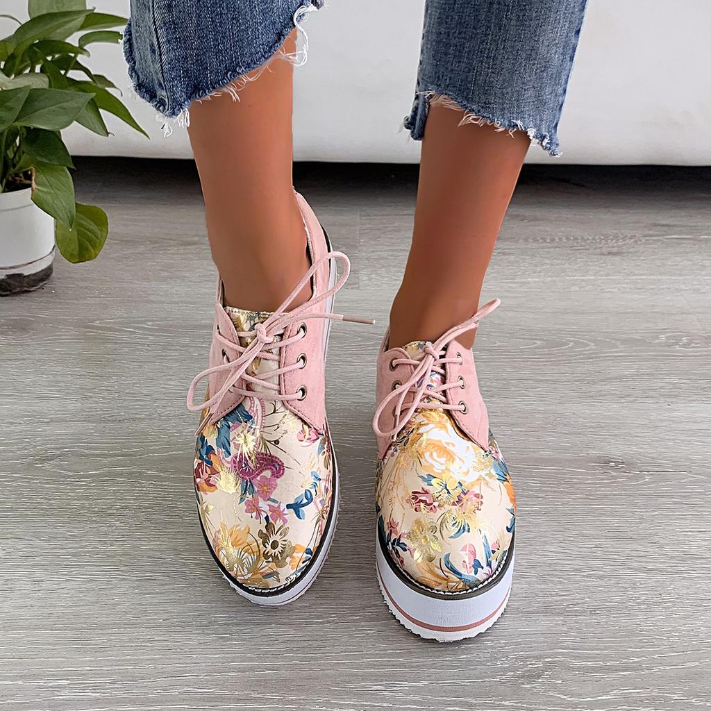 Vulkanisierte Schuhe, Sneakers, Damenschuhe, Blumendruck, Schnürschuhe, modische Plattform, Freizeitschuhe für Frauen, Zapatillas Mujer