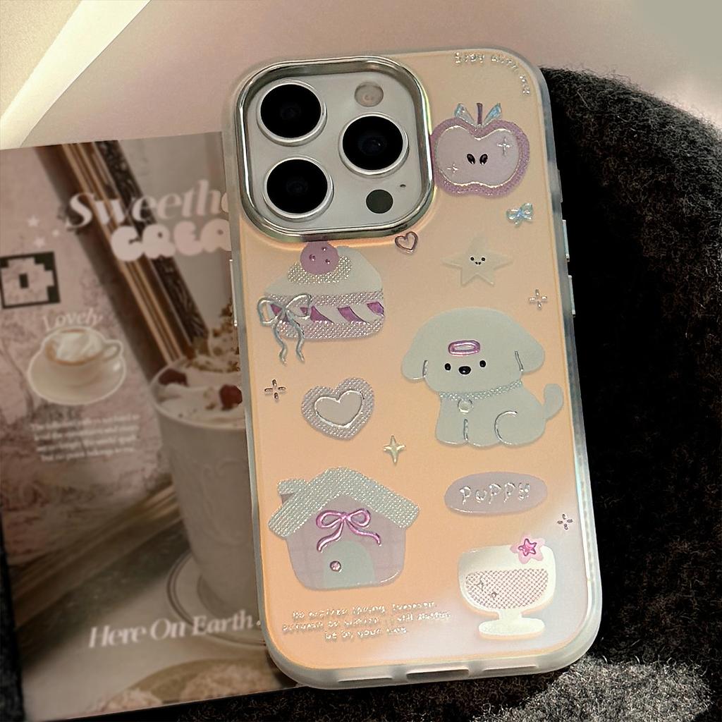 Gilded Cartoon Dessert Puppy Suitable for Iphone15 Mobile Phone Case 16Promax Electroplating Laser Hard Creativity