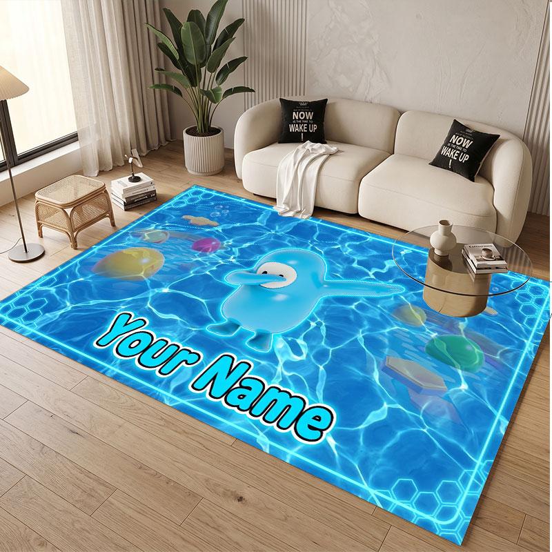 Custom Name Text Crystal Velvet Rug,Fall Guys Soft Plush Decorative Non Slip Floor Carpet