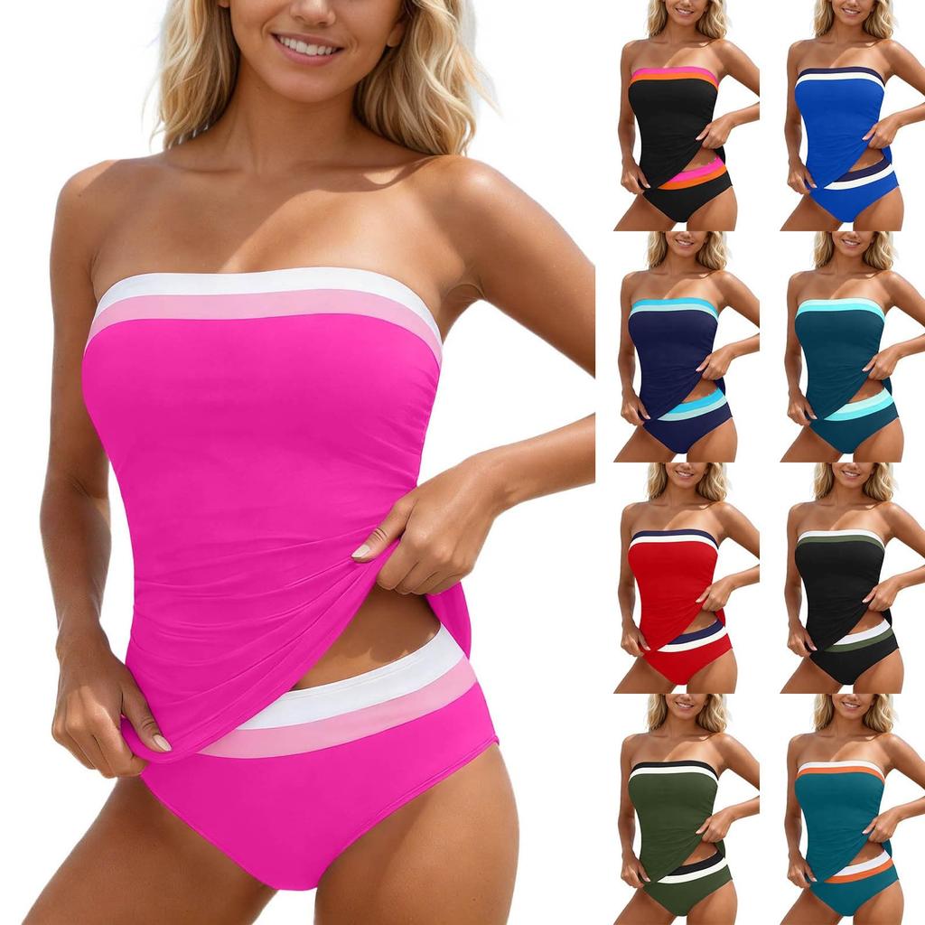 Women's Fashionable Two-Piece Sexy Patchwork Ribbon Strappy Bikini Swimsuit