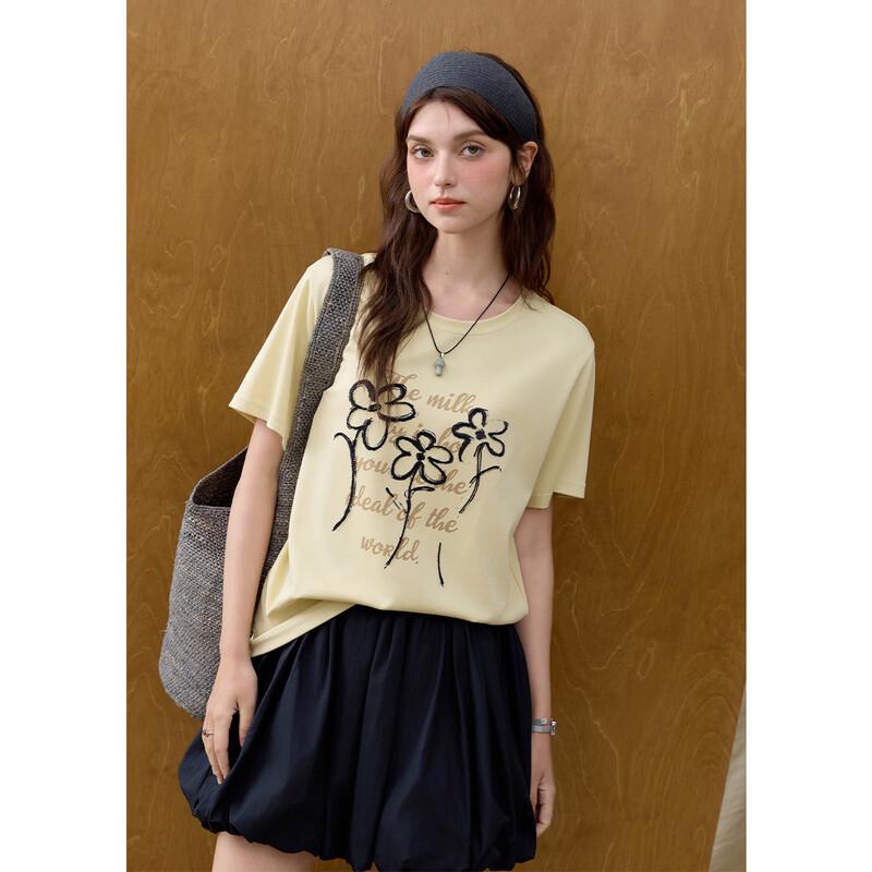 Mishow Floral Embroidered Short Sleeve T-Shirt M