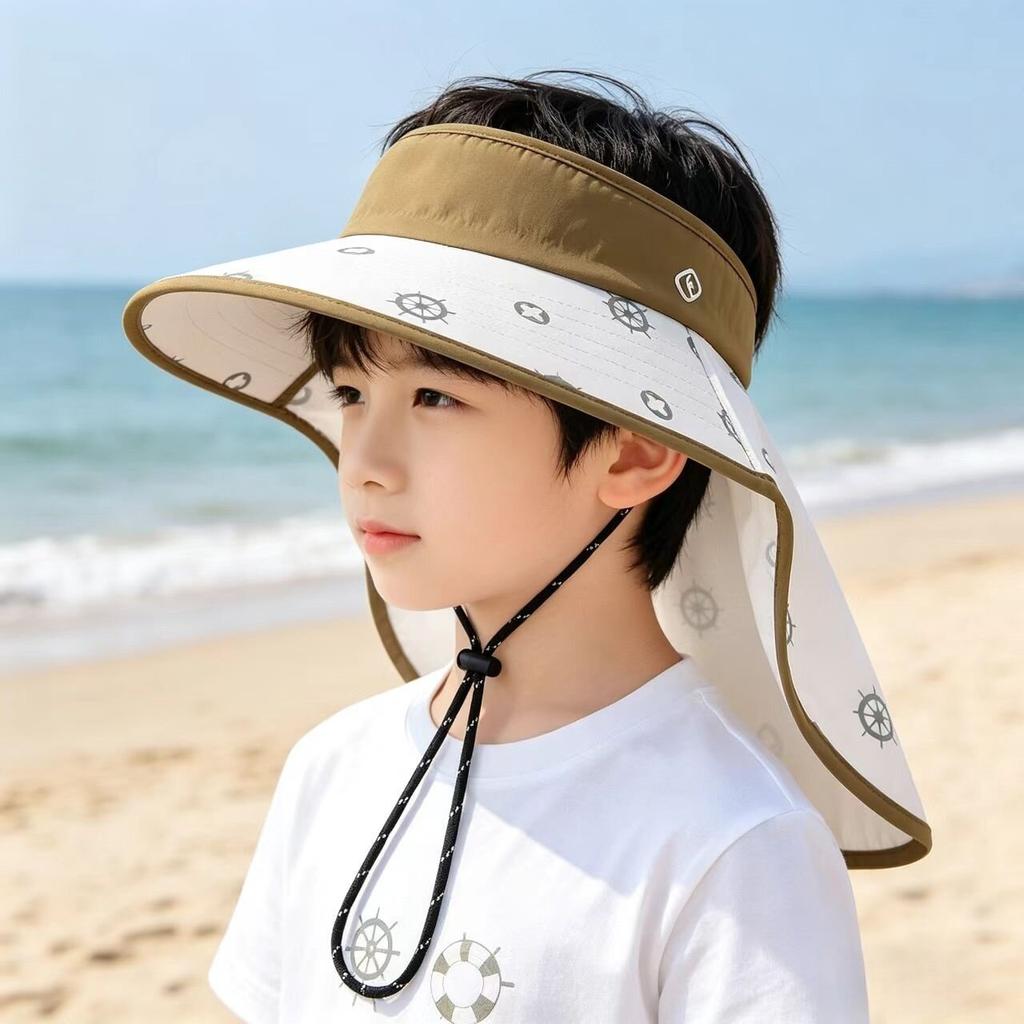 New fashion children's beach outdoor hat boys and girls shawl empty top hat cartoon wide brim summer shading adjustable