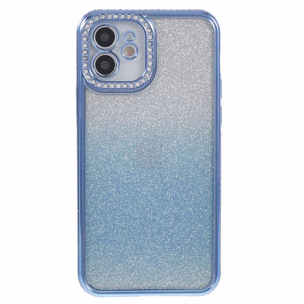 For iPhone 12 Case Scratch-Proof TPU Rhinestone Decor Gradient Phone Shell