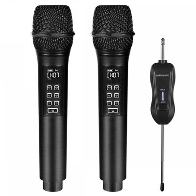 Kithouse Microphone sans fil Karaoké Lot de 2 Microphone sans fil rechargeable UHF 10 canaux Affichage LED Microphone dynamique de type main Utilisation multiple