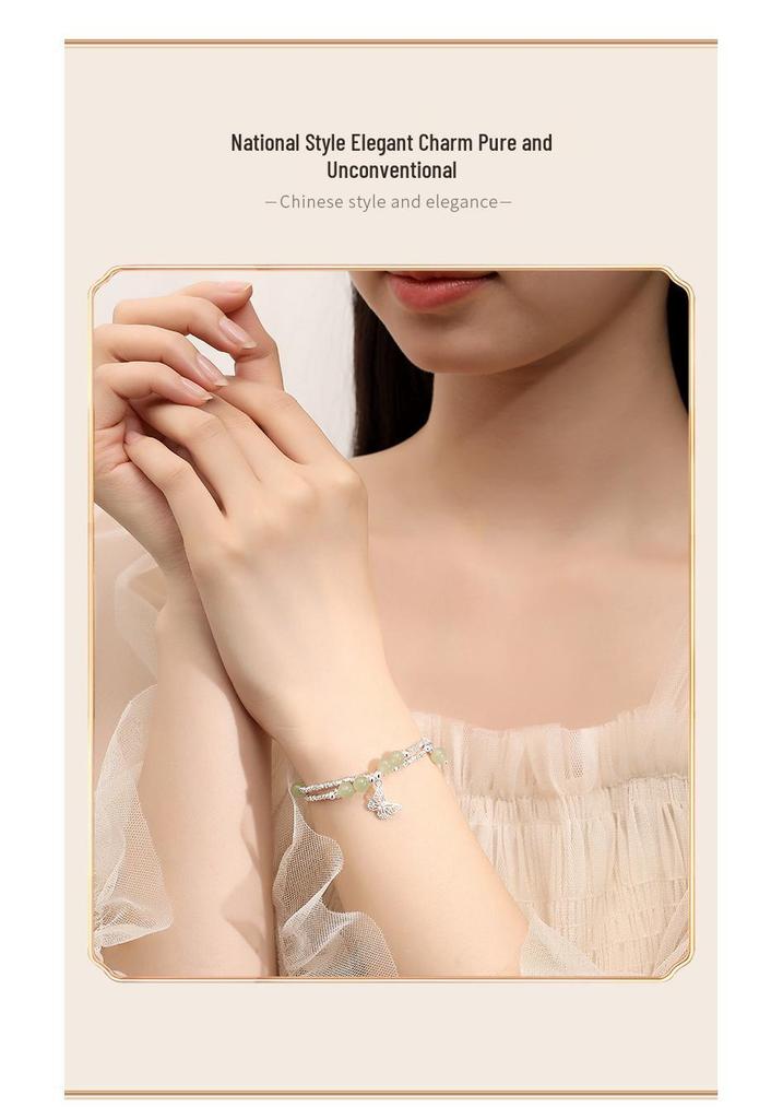 Tichiya Silver Butterfly Double-Layer S925 Sterling Jade Bracelet - Light Luxury Chinese Style Accessories for Women
