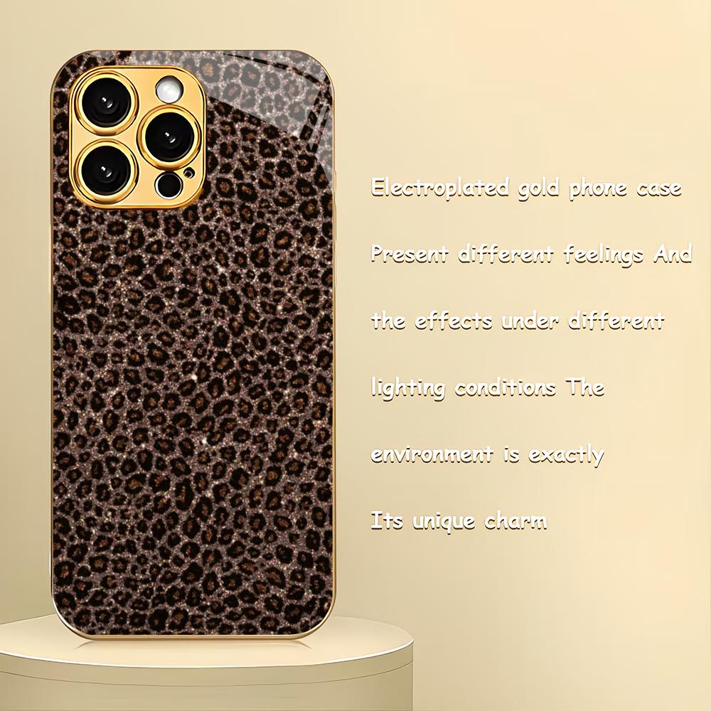 

Gold leopard print electroplated glass phone case suitable for iPhone 17 16 15 14 13 12 11 Pro/Max/Plus anti drop back cover iPhone 17ProMax