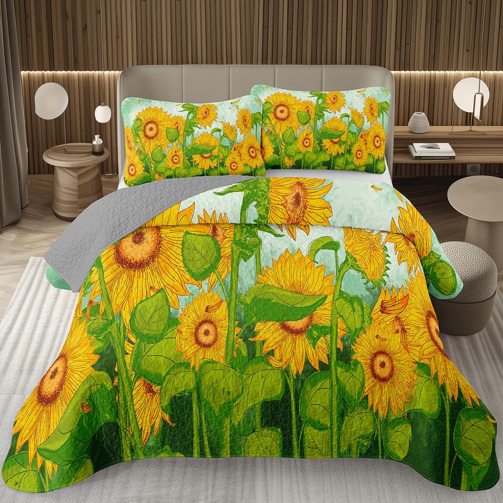 Sunflower Bedspread Twin Queen Pastoral Yellow Flowers Coverlet Garden Floral Botanical Quilted Bedding Set For Boys Girls Room