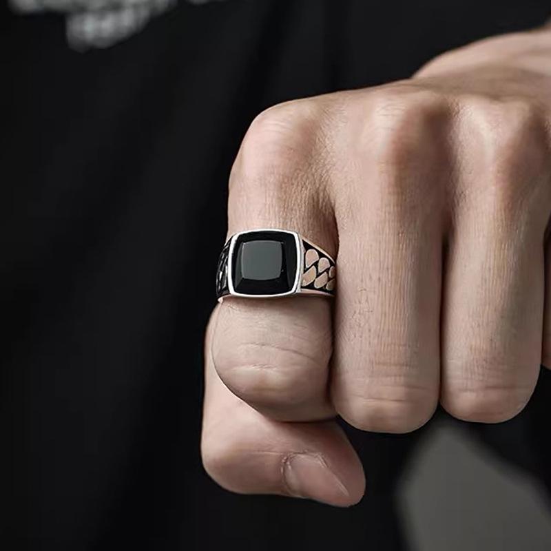 Silver Colored Ring Men's Cuban Chain Personalized Design Open Ring Versatile High-end Jewelry