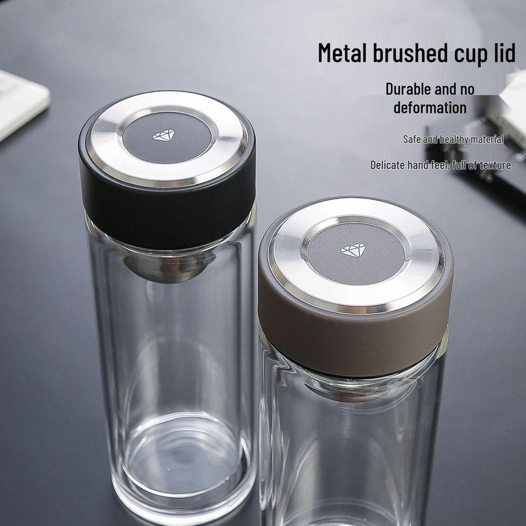 Custom Engraved Double-Layer Borosilicate Glass Tea Cup with Screw Cap