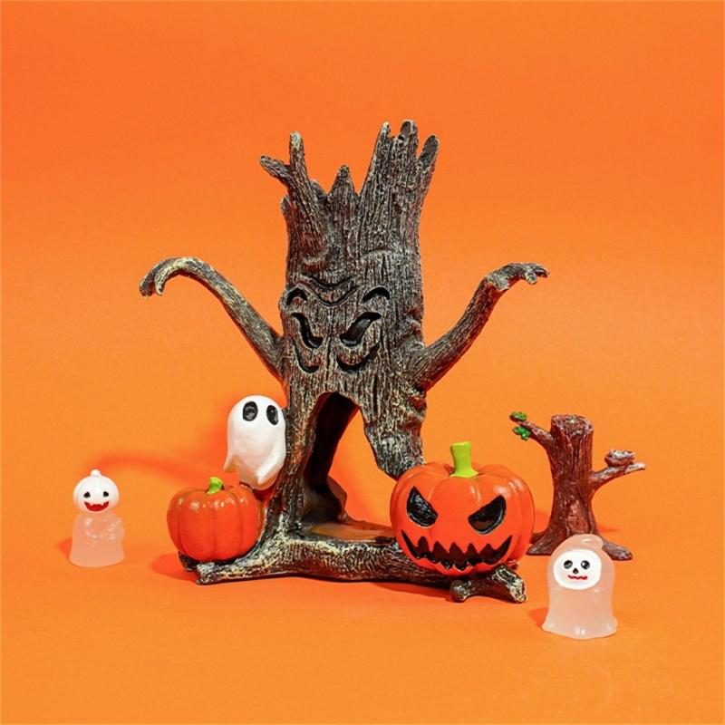 Halloween Resins Sculpture for Fish Tanks Table Displays and Outdoor Garden Decoration Featuring Stump Pumpkin