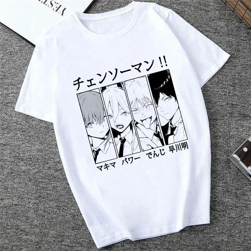 Harajuku Tops Anime Tshirt Unisex Chainsaw Men T Shirt Women Funny Cartoon Pochita Makima T-shirt Graphic Tees Tops Female 90