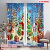 2pcs,2D Plane Printing Window Curtain Santa Claus and the Reindeer Festival (2) Polyester Fabric (without Rod) Decorations For