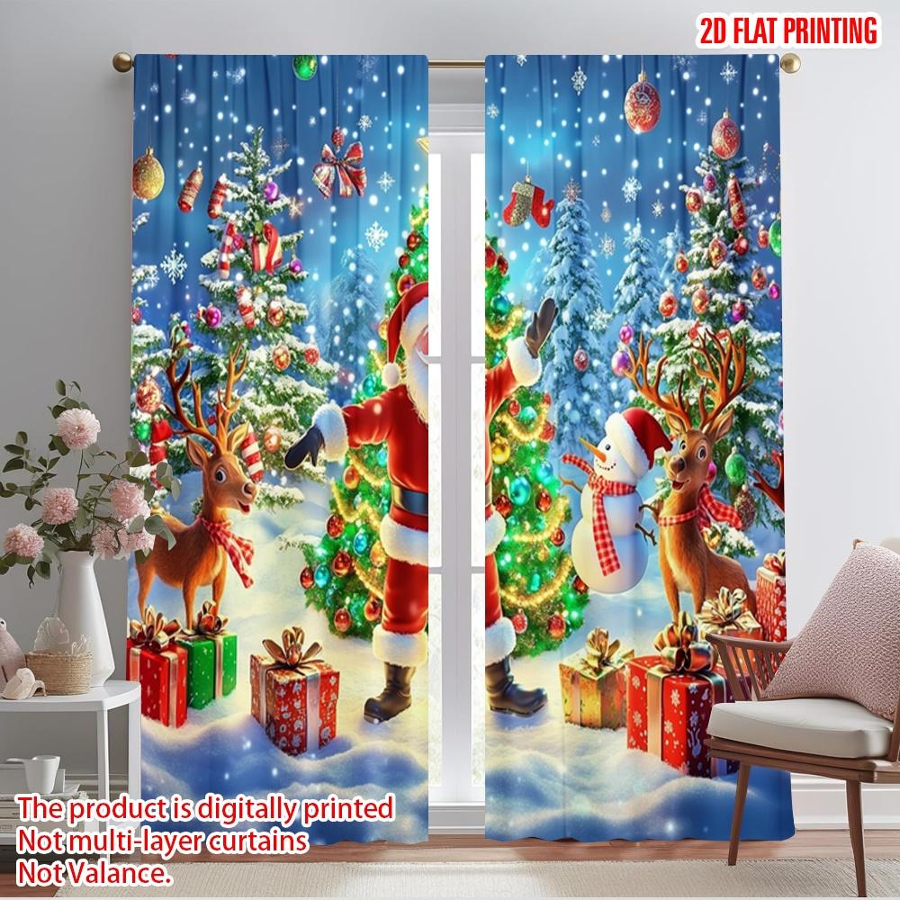 

2 шт., 2D плоская печать Штора Санта-Клаус и олень фестиваль (2) Полиэфирная ткань (без удилища) Украшения для 52.50×116.00 CM 2pcs
