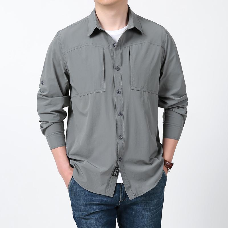 Men s Quick-Dry Long-Sleeve Outdoor Military Shirt with Multi Pockets L серый