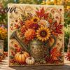 Relaxing Stress Relief Hobbies Autumn Faux Pearl Painting Kit, Fall Theme Art DIY Kit for Handmade Wall Decor Adults, Fox Pumpkin 3D Craft Set