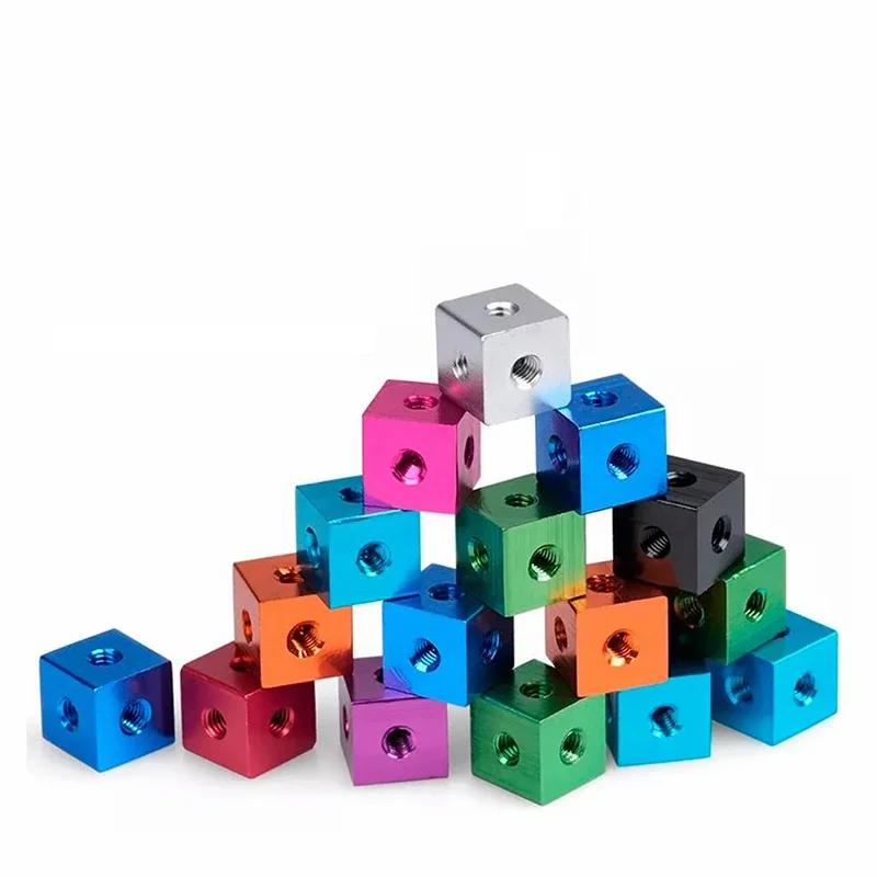 10Pcs M3 X 10 X 10 X 6mm/10mm Cube Connector Aluminium Alloy Anodized Fixing Bracket 6 Way Square Spacer Standoff Tee