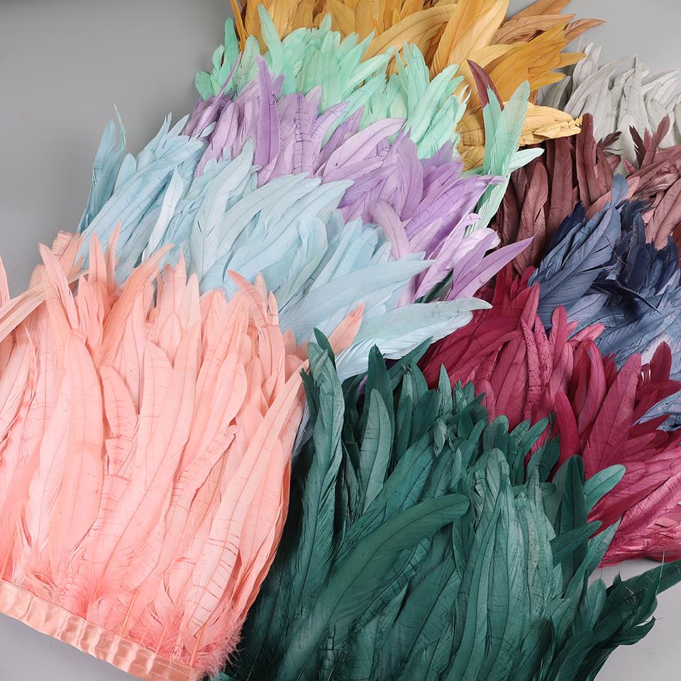 25-30cm Rooster Feather Trimming Chicken Feathers Trims Rooster Tail Feather Ribbon Dress Skirt Costume Carnival Decoration