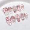 10Pcs Almond Press On Nails Handmade French Tip With Pearl Bowknot Diamond Heart Design Full Cover Fake Nail Tips