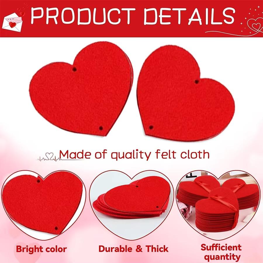 20-160pcs Red Hearts Felt Garland Valentines Day Heart Hanging String Garland for Wedding Anniversary Birthday Party Supplies