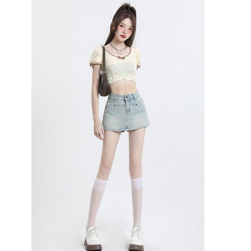 Light Color Bodycon Short Skirt Denim Half Skirt Women High Waist Slimming A-line Skirt Summer Hot Girl Anti-exposure Skirt