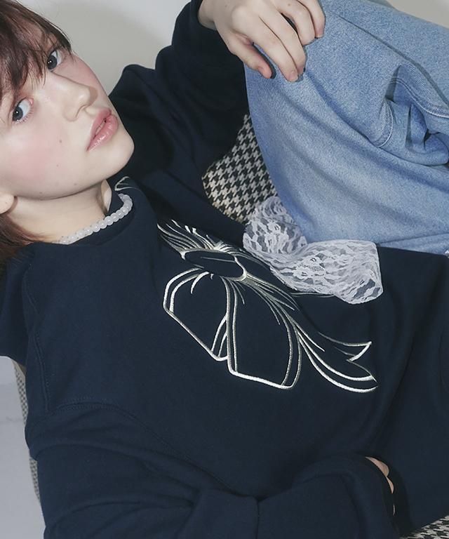 RONRON Big Ribbon Line Sweatshirt Navy