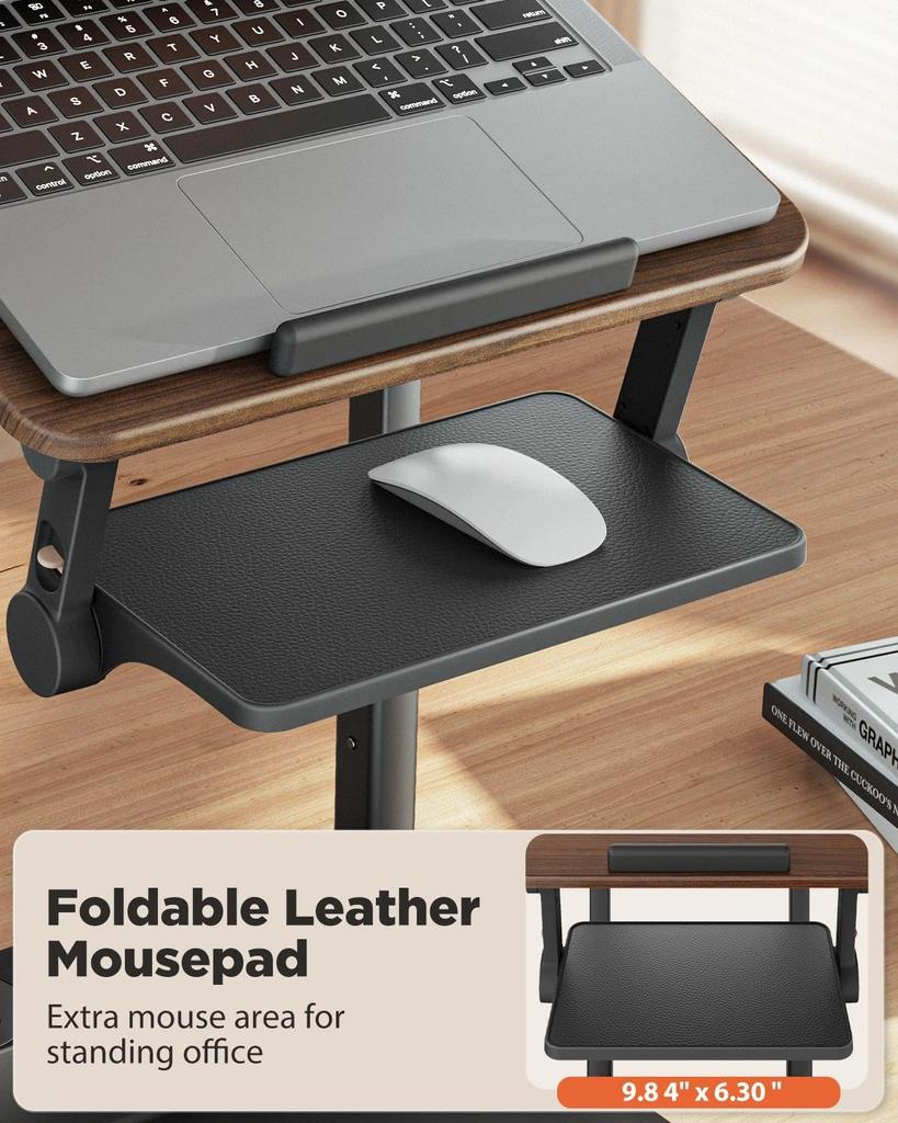 SAIJI Standing Laptop Stand for Stable Laptop Riser with Foldable Mouse 4 Height Adjustable Positions up to Improves MacBook Fits Inch Walnut Desks,
