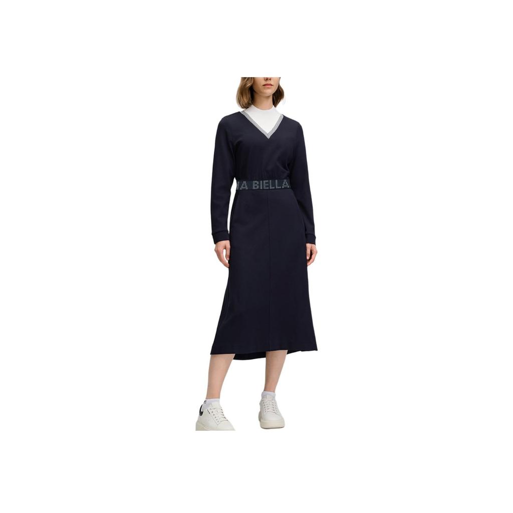 FILA Casual Fashion Knitted Long Sleeve Dress Women dresses Legendary-Blue F11W514301FNV