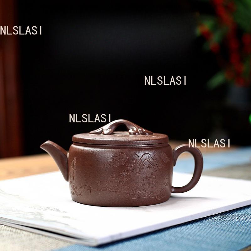 250ml Yixing Hanwa Pot Chinese Landscape Purple Clay Teapot Home Guest Carving Red Robe Teapot Kung Fu Tea Set Accessories